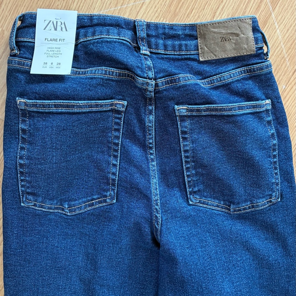 Zara high rise flare Dark Blue Denim Pants